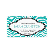 Personalized BLUE Zebra Stripes Pattern Bookplate Custom Address Labels