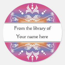 Personalized Bookplates - Colorful Flourishes Round Sticker