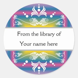Personalized Bookplates - Colorful Flourishes Round Sticker