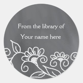 Personalized Bookplates - Floral Chalkboard Classic Round Sticker