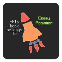 Personalized bookplates for kids - neon rocket stickers