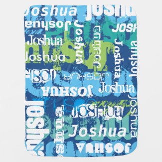 Personalized Boy's Blue Green Subway Art Baby Blanket