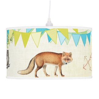 Personalized Boy's Room Woodland Fox Owl Hanging Pendant Lamp