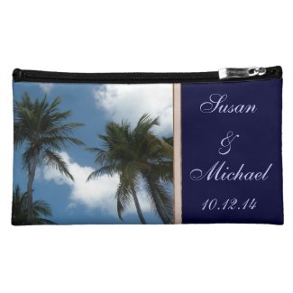 Personalized Bridal Cosmetic Bag with Palm Trees