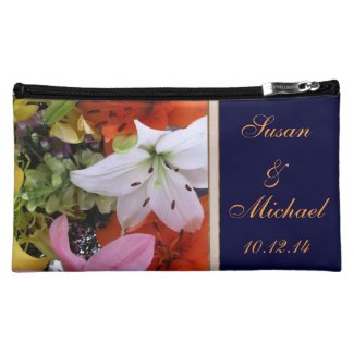 Personalized Bridal Cosmetic Bag with Spring Lily