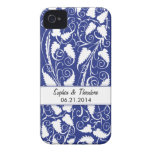 Personalized Bride & Groom Blue Vine iPhone 4 Case