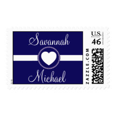 Personalized Bride Groom Heart Blue Wedding Stamps