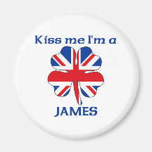 Personalized British Kiss Me I'm James Refrigerator Magnets