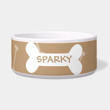 Personalized brown dog bones pet food bowl dog water bowls