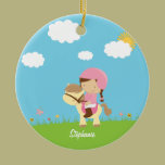 Personalized brown hair horse rider girl ornament ornaments