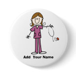 Personalized Brown Hair Stick Figure Nurse  Button