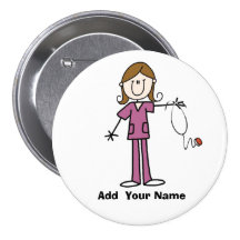 Personalized Brown Hair Stick Figure Nurse  Button