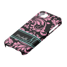 Personalized Bubblegum Pink Floral Damask iPhone 5 Case