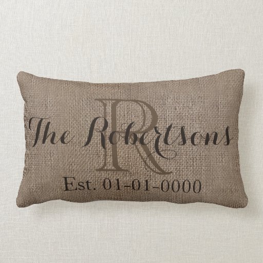 Personalized BurlapLook Rustic Wedding/Family Lumbar Pillow Zazzle