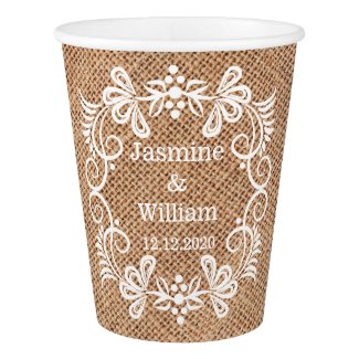 Personalized Burlap Rustic Wedding Paper Cup