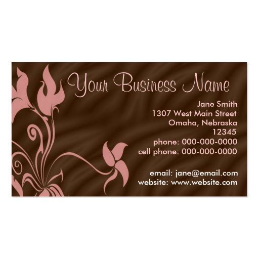Personalized Business Cards, Feminine Pink / Brown (front side)