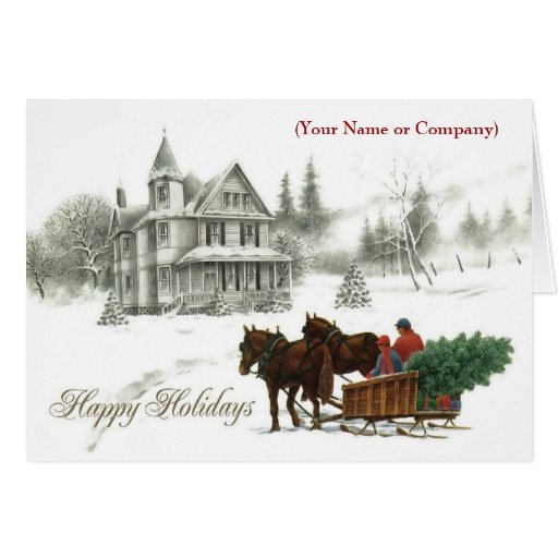 Snow Horses Corporate Imprinted Business Christmas Greeting Cards | Zazzle