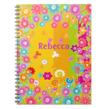 personalized Butterflies and flowers Spiral Note Books