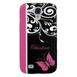 Personalized Butterfly Swirls Cranberry Pink Galaxy S4 Case