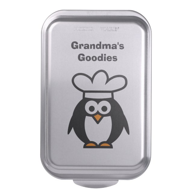 Personalized cake pan with funny penguin chef