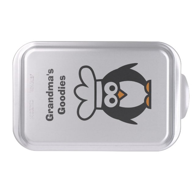 Personalized cake pan with funny penguin chef-2