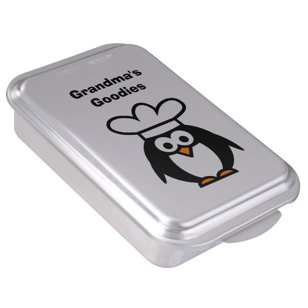 Personalized cake pan with funny penguin chef-3
