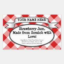 Personalized Canning Jar Label, Red Gingham Jelly Rectangle Sticker