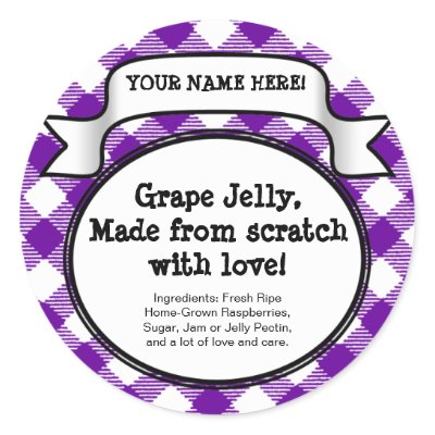 Personalized Canning Jar/Lid Label, Purple Gingham Round Stickers