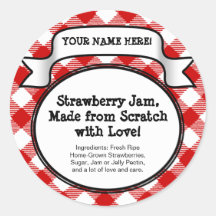 Personalized Canning Jar/Lid Label, Red Gingham Sticker
