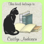 Personalized Cat and Books Bookplate Sticker stickers