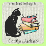 Personalized Cat and Books  Bookplate Sticker stickers