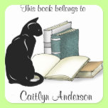 Personalized Cat and Books  Bookplate Sticker stickers