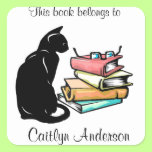 Personalized Cat and Books  Bookplate Sticker stickers