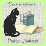 Personalized Cat and Books Bookplate Sticker stickers
