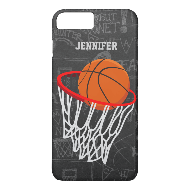 Personalized Chalkboard Basketball and Hoop iPhone 7 Plus Case