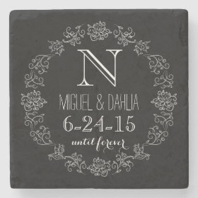 Personalized Chalkboard Monogram Wedding Date Stone Beverage Coaster