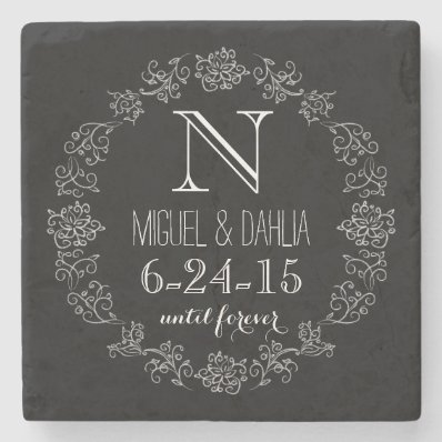 Personalized Chalkboard Monogram Wedding Date Stone Coaster