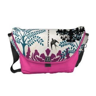 Personalized Chandelier Teal Tree Bird Damask rickshawmessengerbag