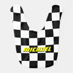   Personalized checkered flag auto racing baby bib