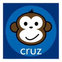 Personalized Cheeky Monkey [blue+navy] posters