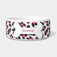 Personalized cheetah print dog bone pet food bowl petbowl