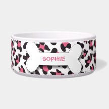 Personalized cheetah print dog bone pet food bowl dog water bowls