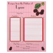 Personalized Cherry design recipe page Customized Letterhead