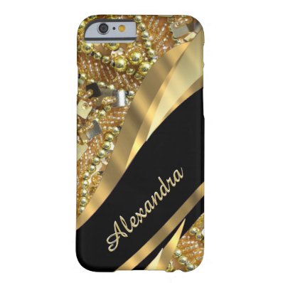 Personalized chic elegant black and gold bling barely there iPhone 6 case