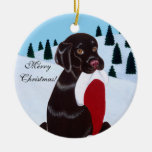 Personalized Chocolate Lab Christmas Santa Hat Ornament