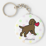 Personalized Chocolate Lab Puppy and Red Heart Keychain