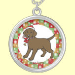 Personalized Chocolate Lab Puppy Cartoon Christmas necklaces