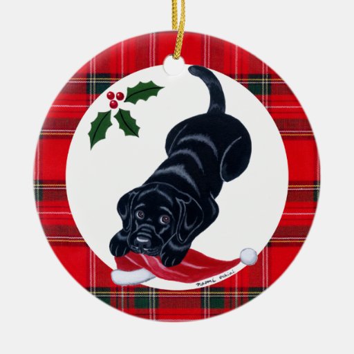 Personalized Christmas Black Lab Puppy Christmas Tree Ornaments