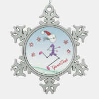 PERSONALIZED Christmas Holiday Lady Runner Snowflake Pewter Christmas Ornament