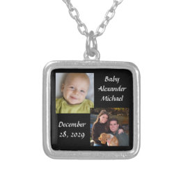 Personalized Collage 2 Photo Necklace Black w/Text necklace